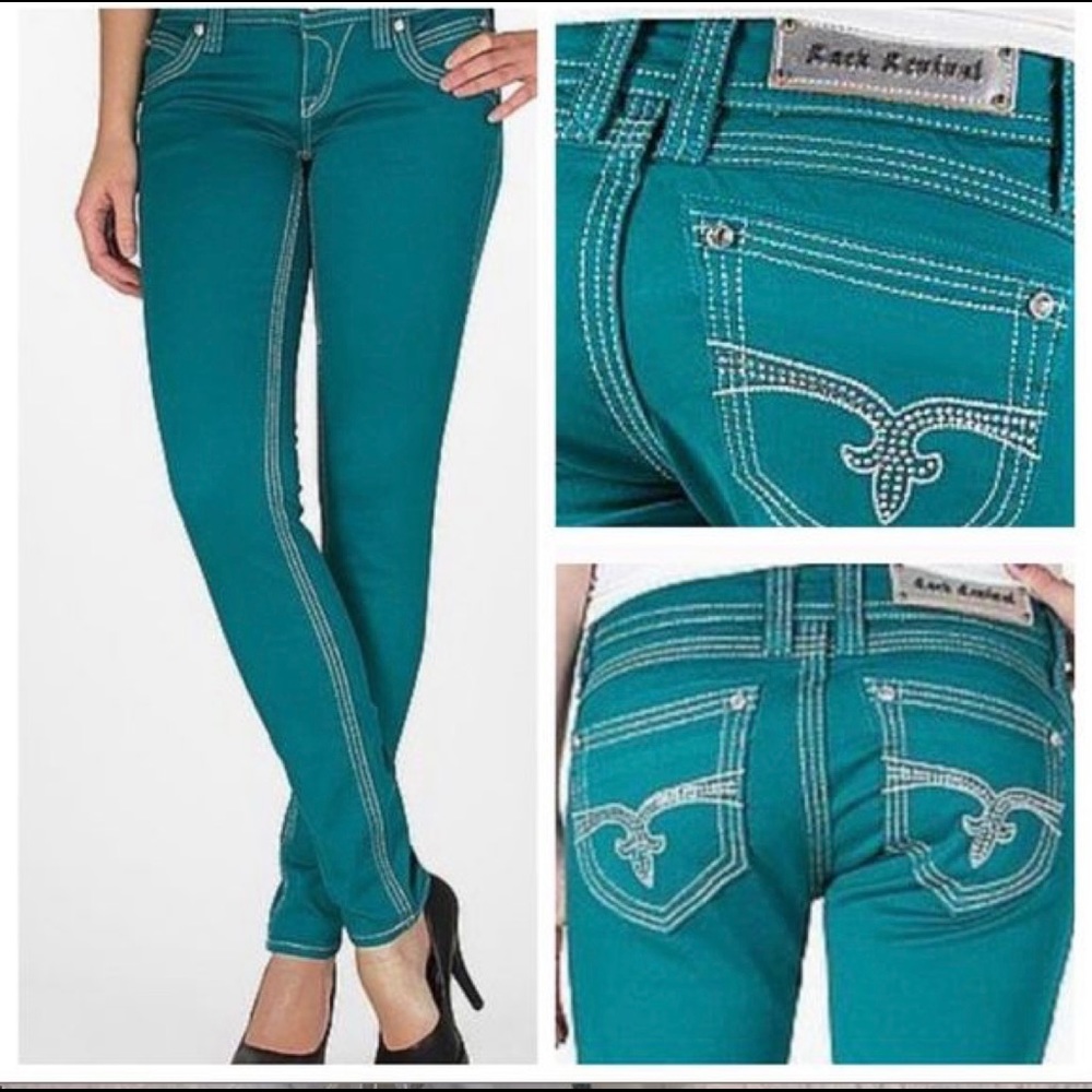 Swarovski Crystals Limited Edition! Rock Revival Teal Liz Skinny.